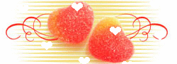 two red-yellow hearts with small white hearts moving around them